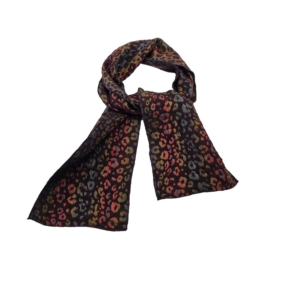 Saldarini Rainbow Multicolor Cheetah Print Wool Silk Scarf Wrap‎ Shawl EUC